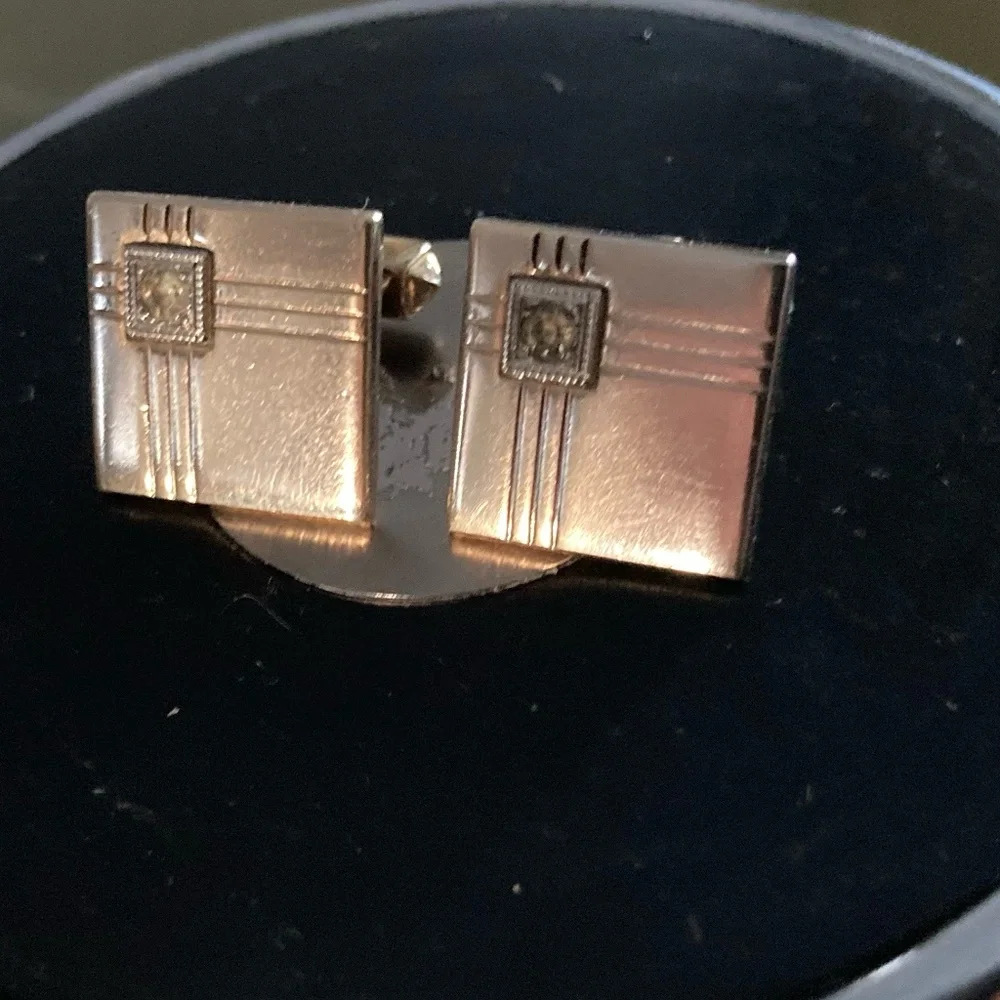 Vintage Anson Brushed Gold Art Deco Cufflinks – Patent Pending 1956-1961